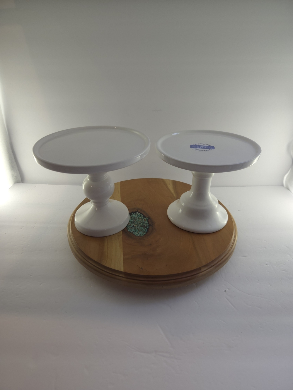 Faianças Ramos FR Portugal White Ceramic Pedestal Cake Stands, Set of 2